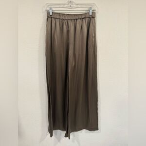H&M Silk Blend Wide Leg Trousers Green Olive Gold Sz 4 NWT